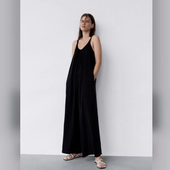 Zara Black Straps Midi Jumpsuit Size Extra Small XS - Picture 5 of 8